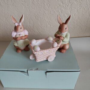 PARTYLITE baby bertie and bea bunny‎ rabbits candle holder RETIRED P7329 easter